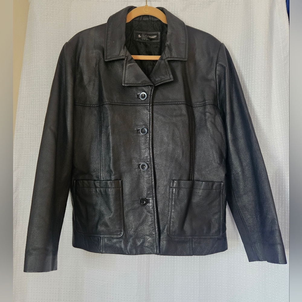 Vintage Savannah Black Leather coat Size XL Whimsey Goth Moto
